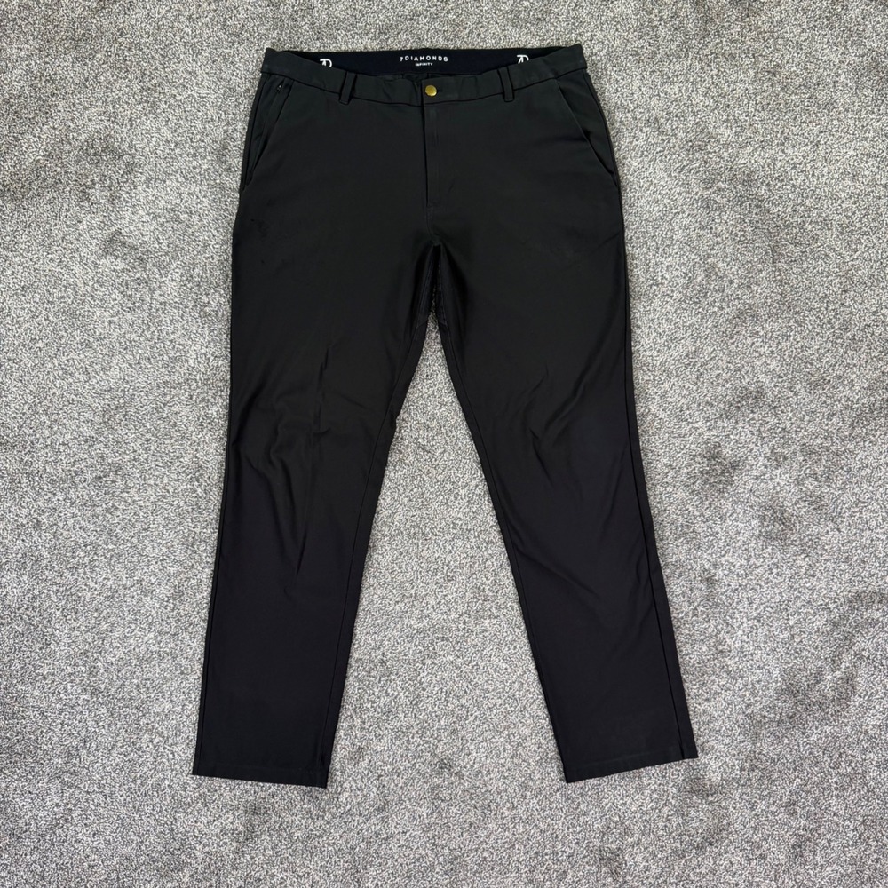 7 Diamonds Infinity Mens 38 Black Golf Chino Pant Stretch Technical Trouser READ